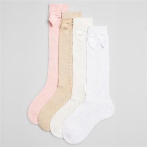 02854-Calcetín Alto Infantil Calado Lazo Ysabel Mora
