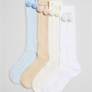 02852-Calcetín Alto Infantil Calado Borlas Ysabel Mora