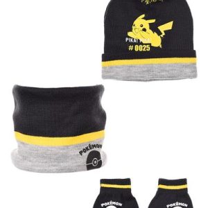 HY40070-Gorro+Braga Cuello+Guantes “Pokemon” Gris