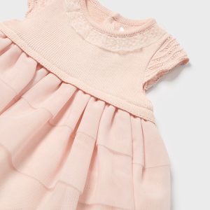 Vestido combinado con cubrepañal recién nacido - Rosa pastel