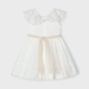 Vestido de niña con lazo de lino - Blanquecino.
