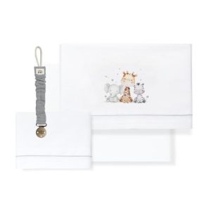 03323-Tríptico Cuna “Jirafa Elefante”+Broche Bco/Gris