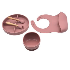 Vajilla Set Food Babero Rosa Happy Steps