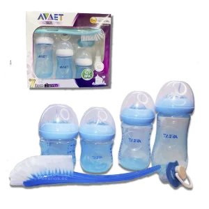 Set biberón + cepillo y chupón, marca AVAET (AZUL )