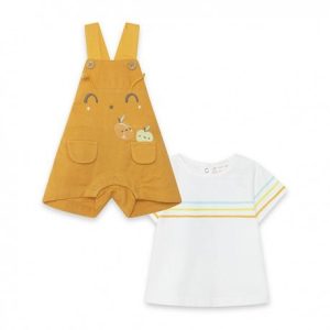 Conjunto peto gasa y camiseta punto blanco y naranja Tuc Tuc