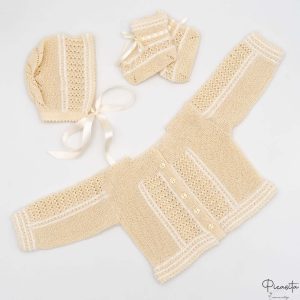 Conjunto Recien Nacido Jersey, Gorro y Botitas Beige Modelo 1