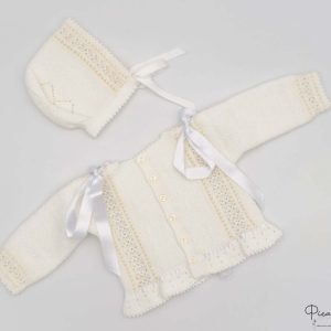 Conjunto Recien Nacido Jersey y Gorro Blanco Modelo 5