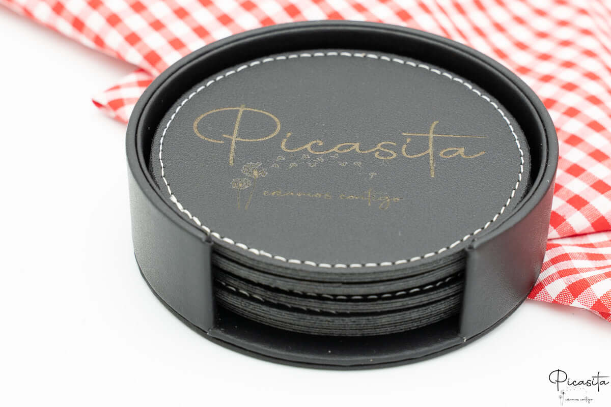 Posavasos de Cuero Sintético Personalizados con Estuche Organizador